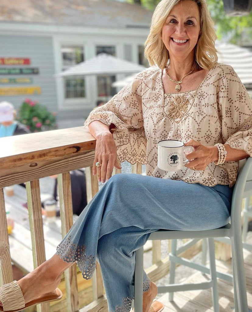 Sandra Flouncy Eyelet Top