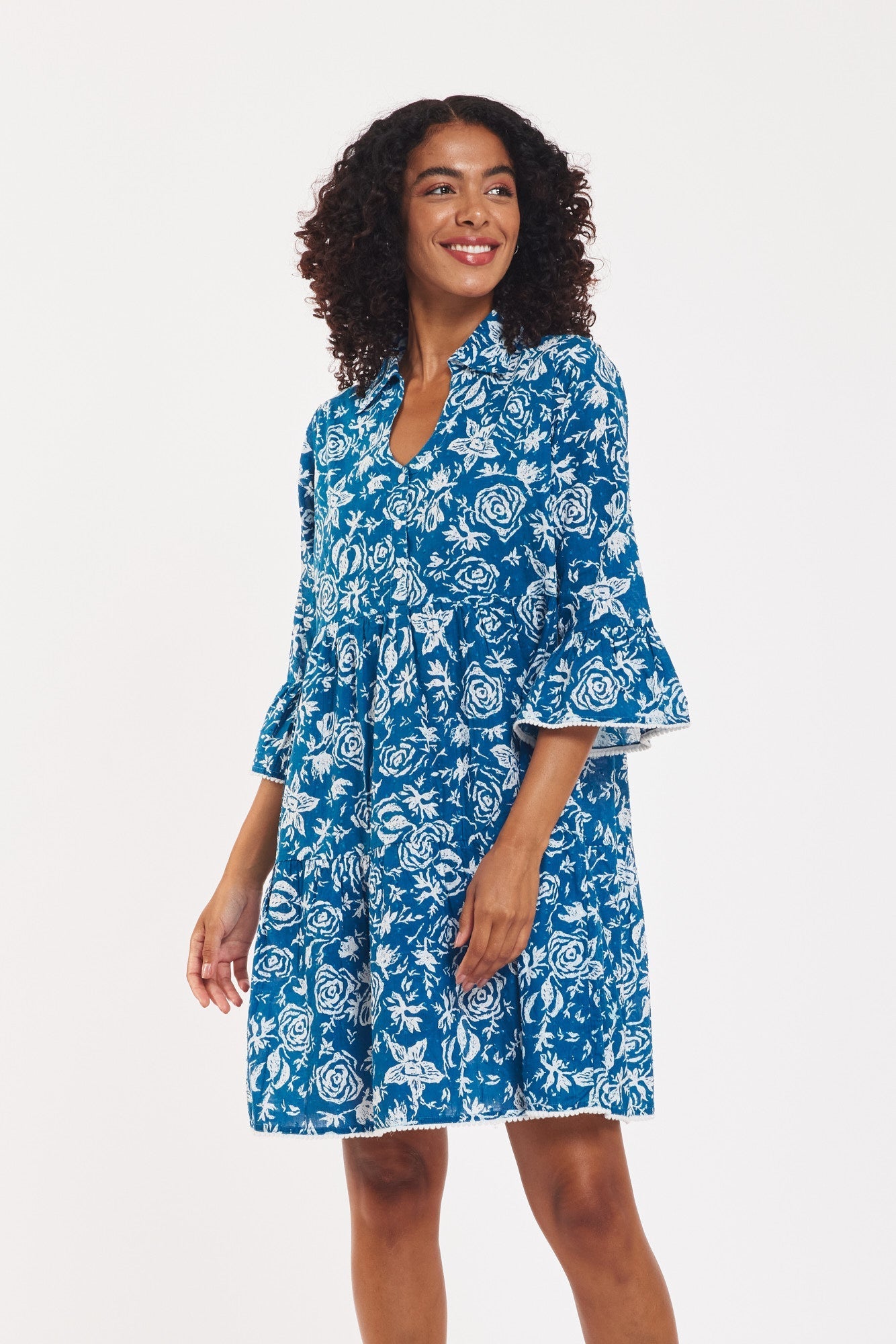 Cadenza Dress Floral Repeat Navy White