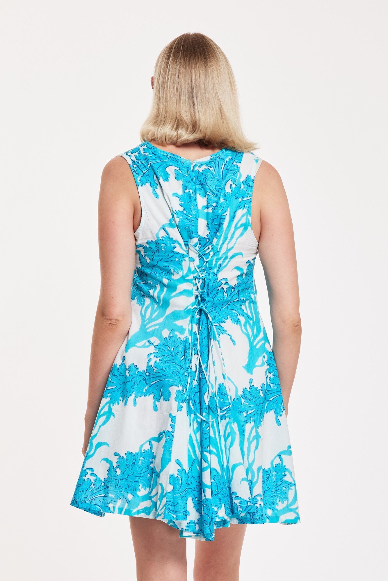 Enrica Dress Big Coral White Blue