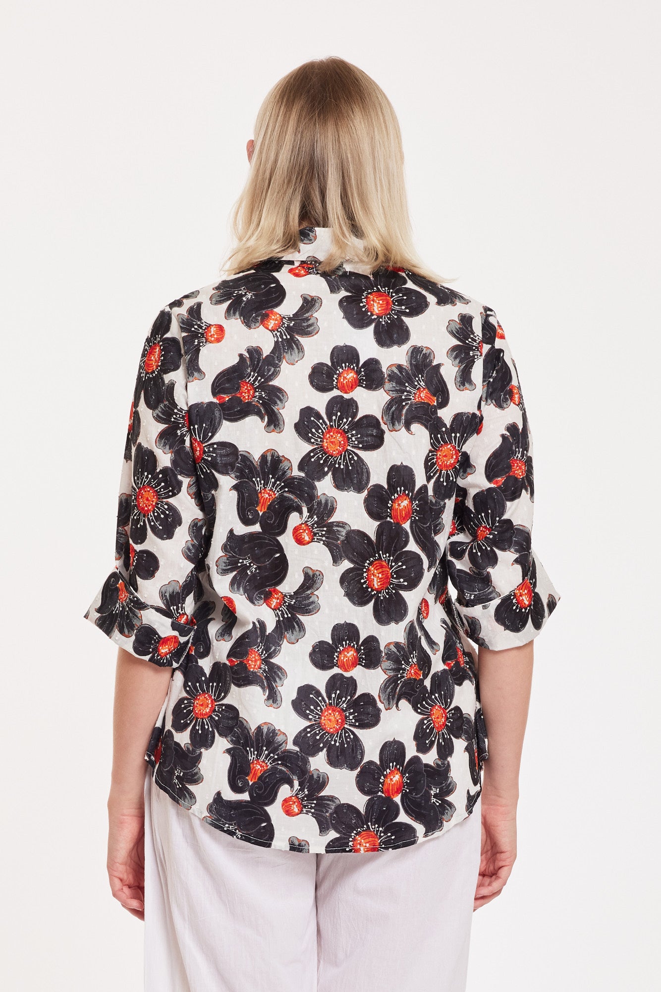 Rosalia Blouse Blooming Flower - White Black Red