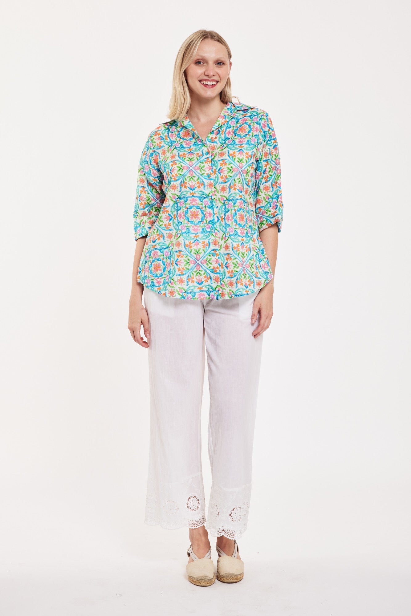 Rosalia Blouse Garden Majolica White Multi