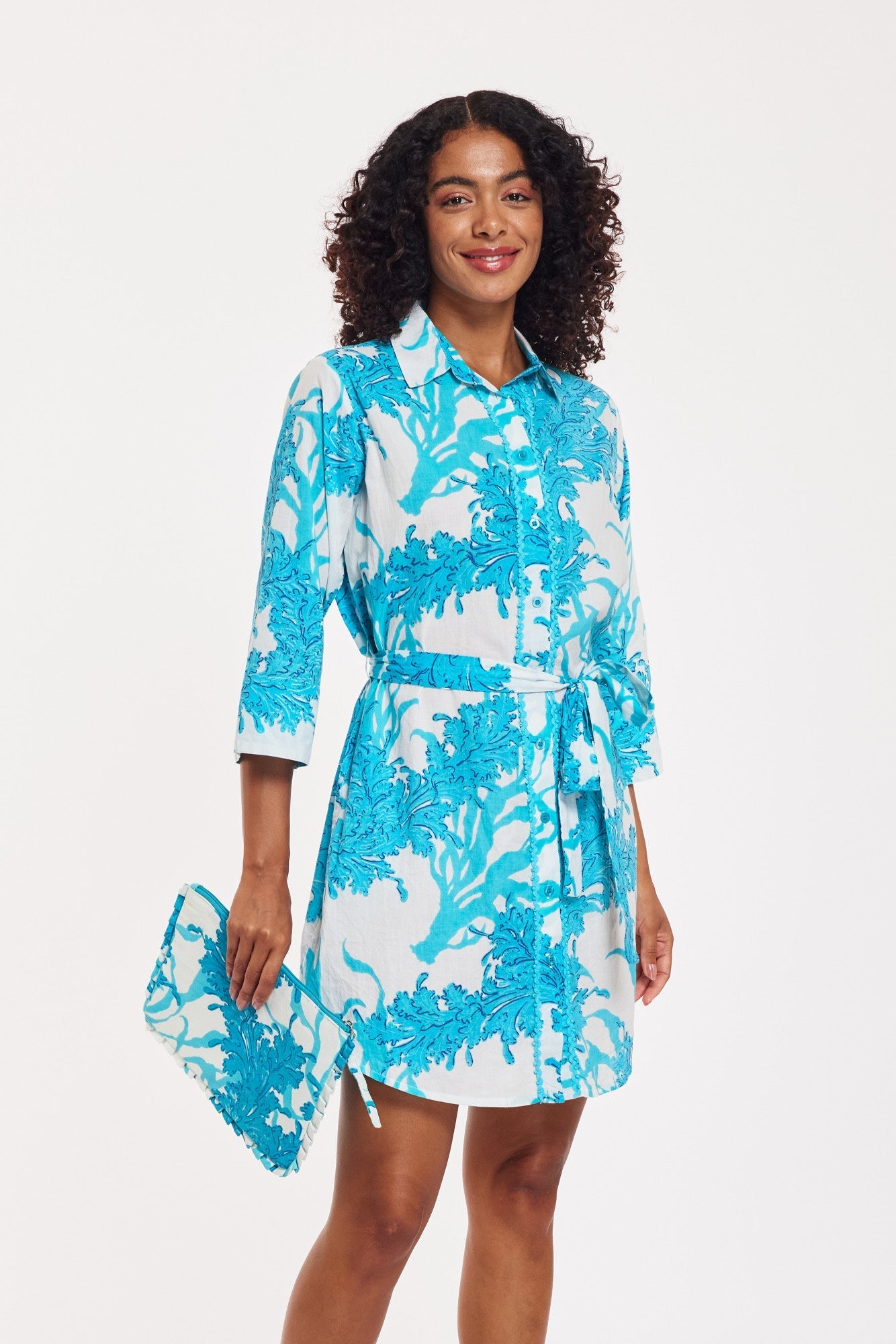 Carlotta Shirt Dress Big Coral White Blue