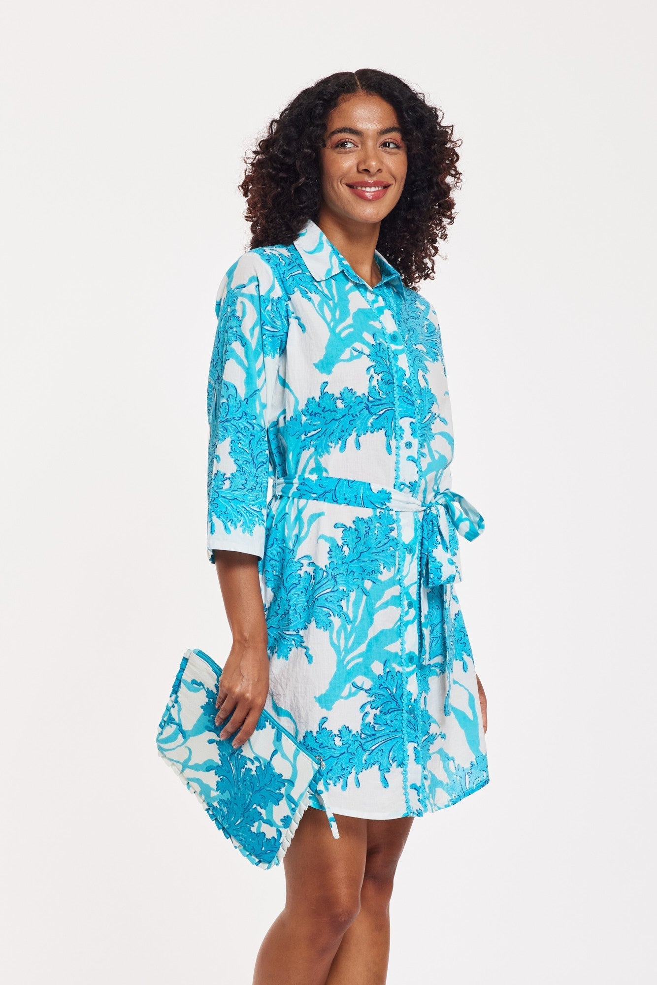 Carlotta Shirt Dress Big Coral White Blue
