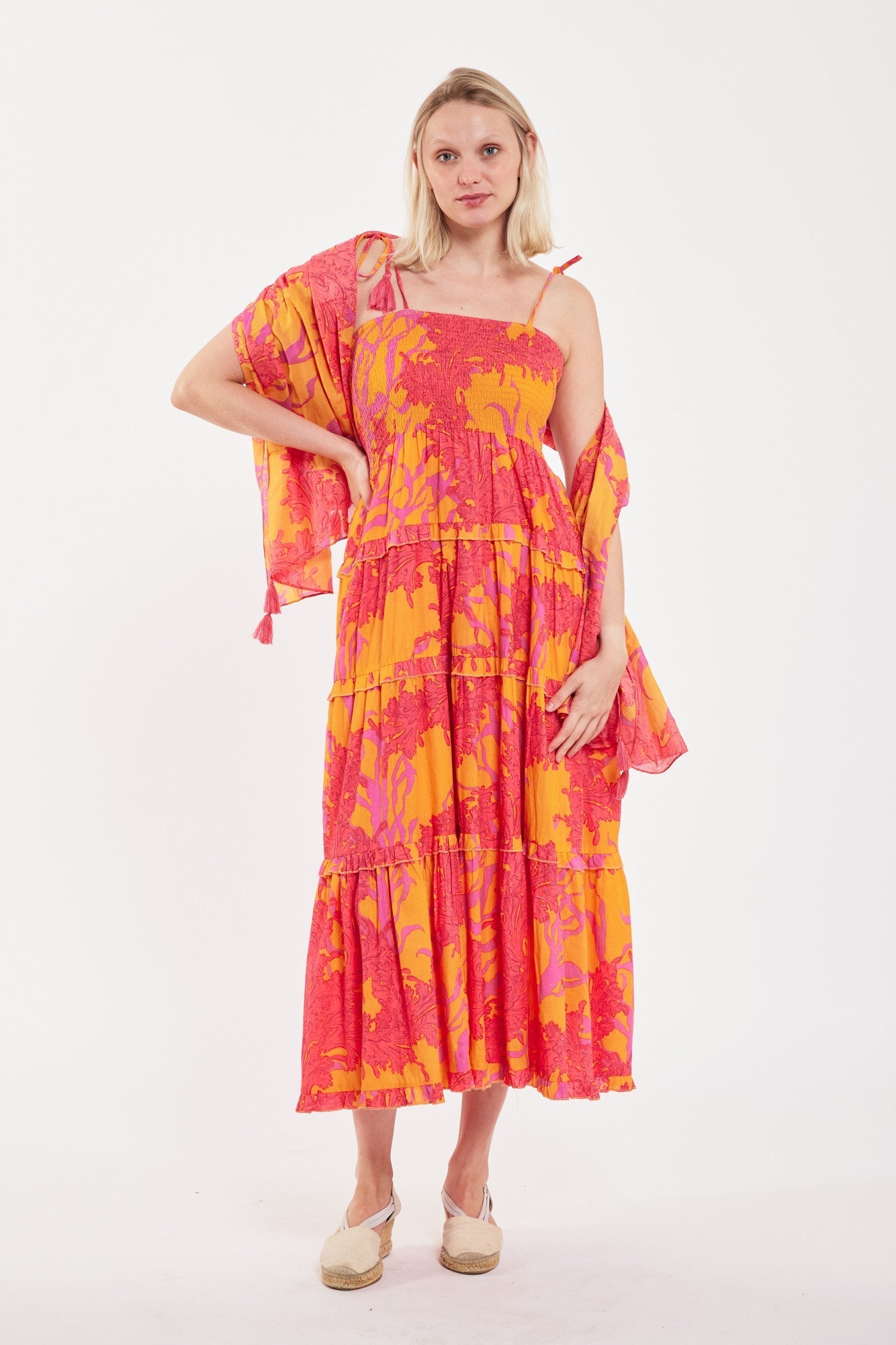 Dianora Maxi Dress Big Coral Orange Fuchsia