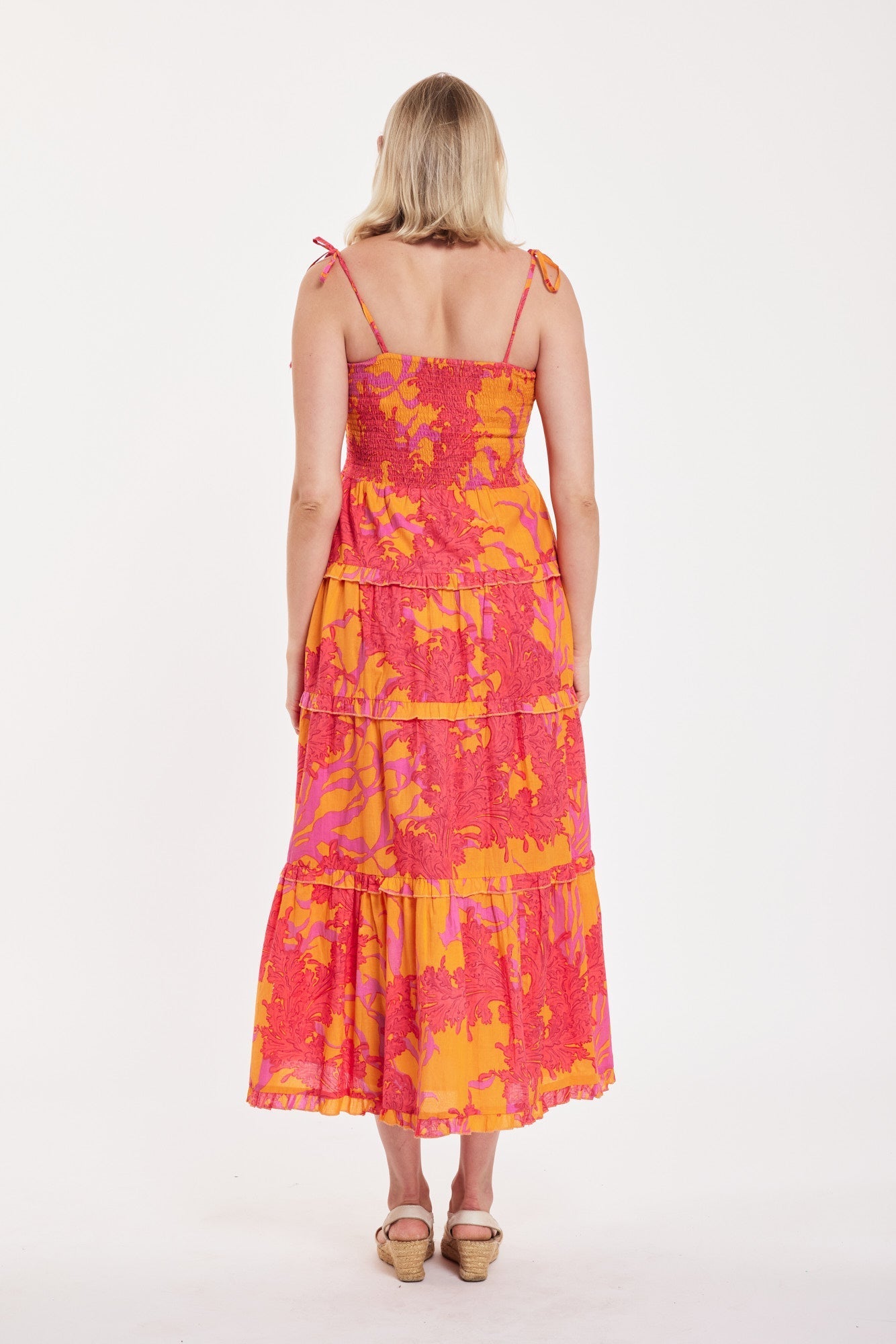 Dianora Maxi Dress Big Coral Orange Fuchsia