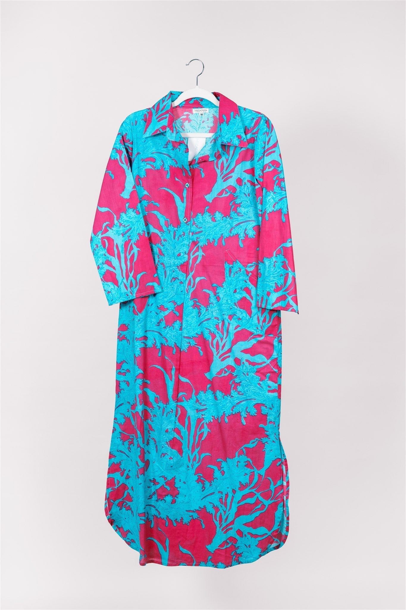Gabriella Maxi Caftan Shirt Dress Big Coral Super Pink Blue