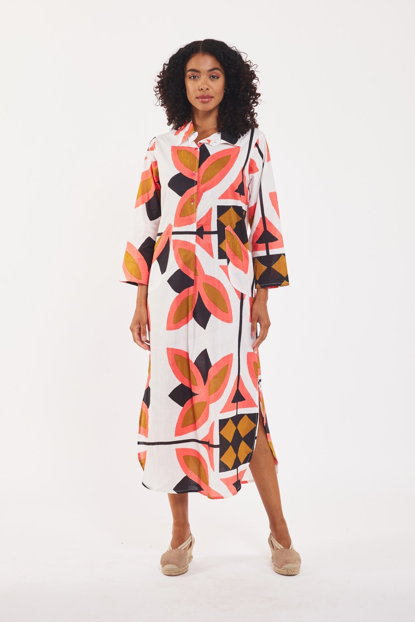 Gabriella Maxi Caftan Shirt Dress Bronze Pink Black