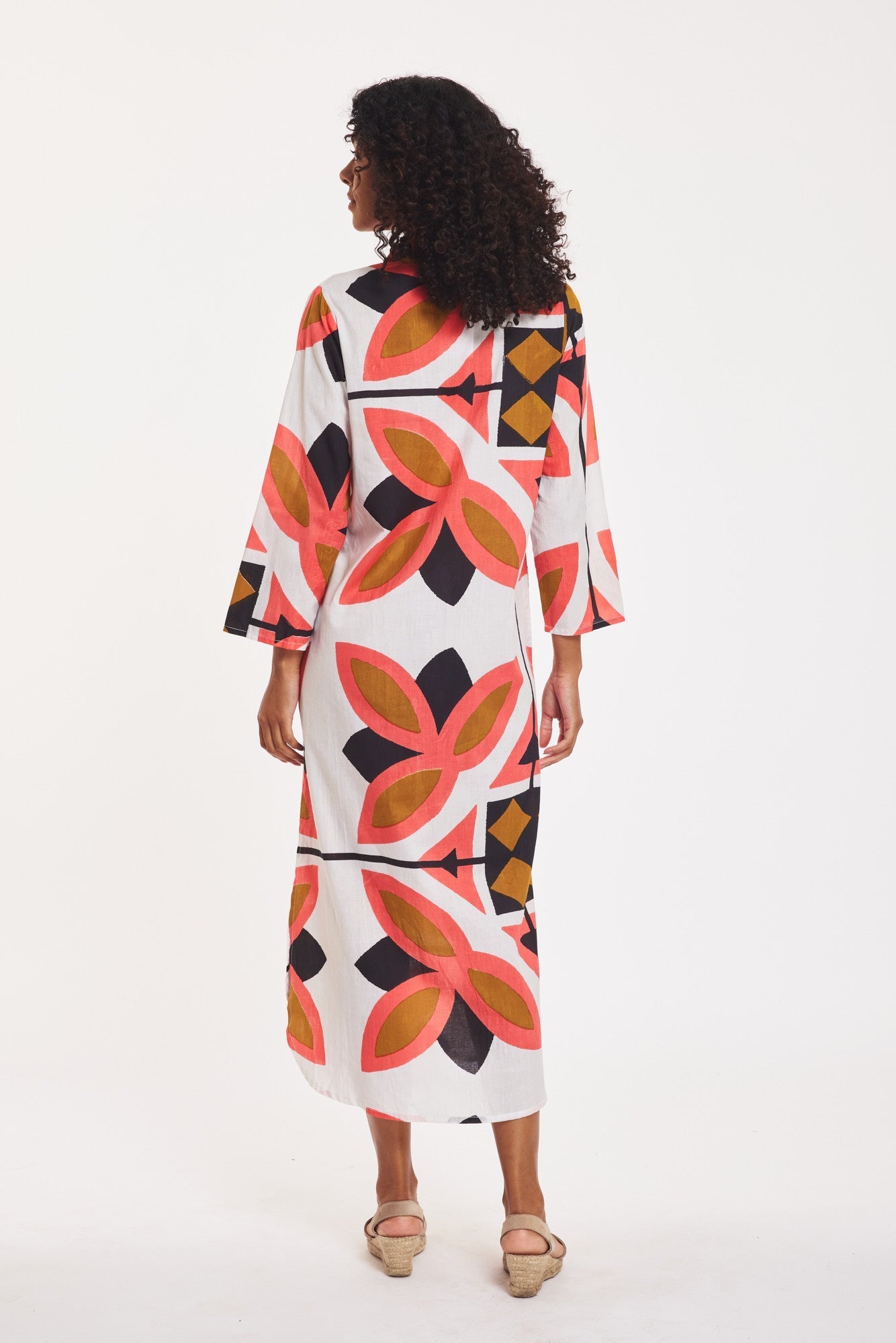 Gabriella Maxi Caftan Shirt Dress Bronze Pink Black