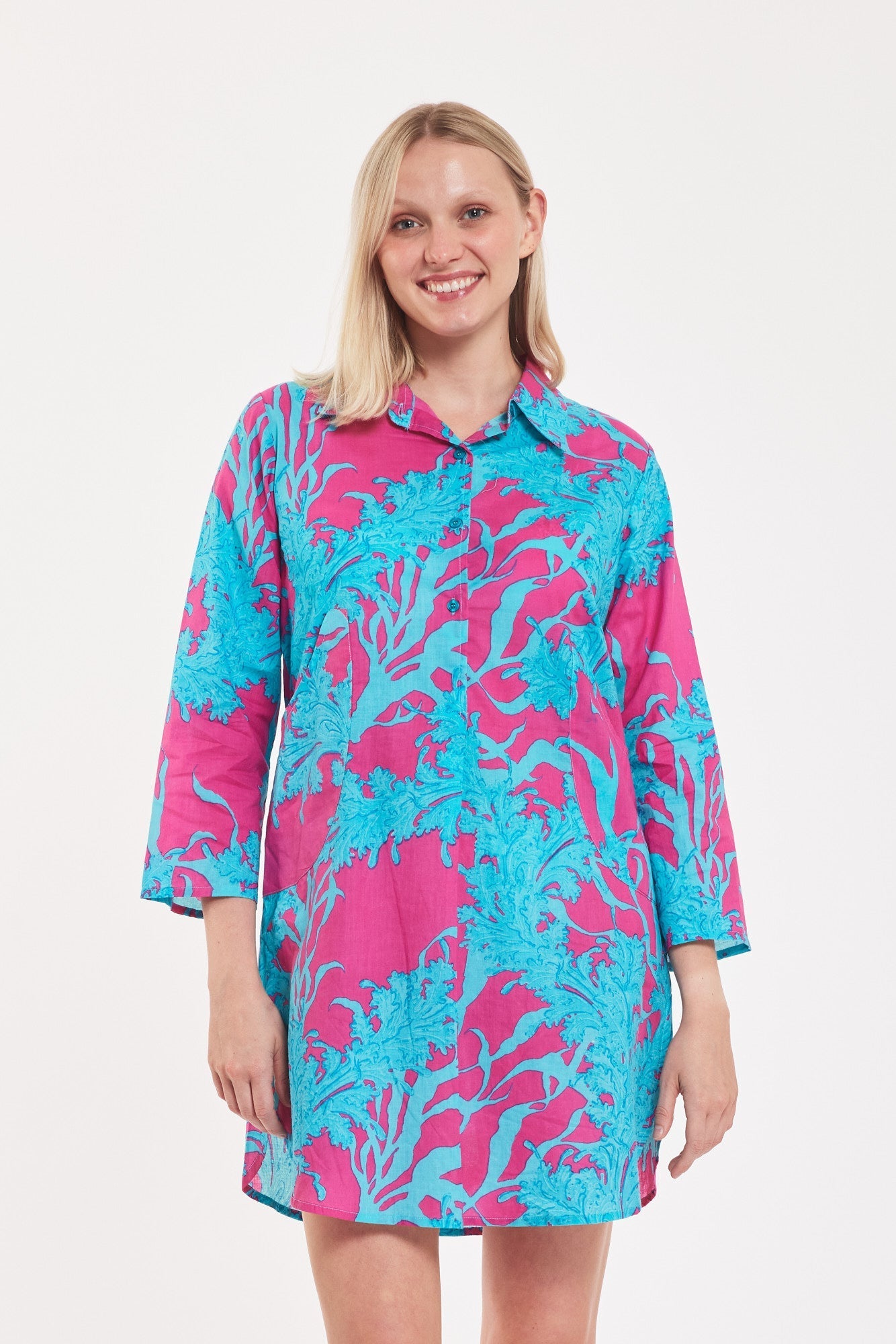 Gabriella Dress Big Coral Super Pink Blue