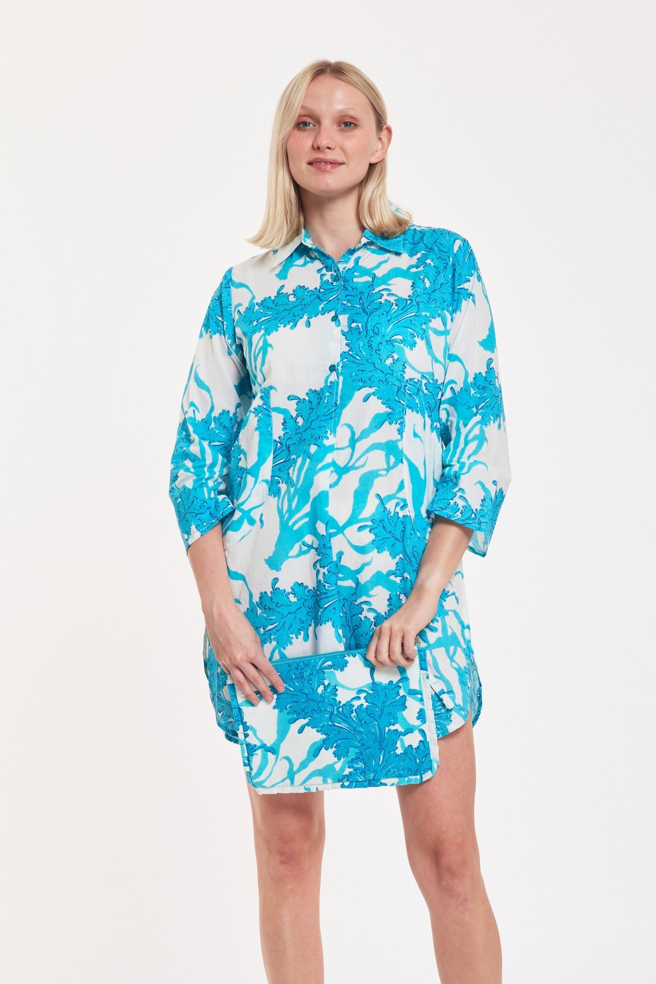 Gabriella Dress Big Coral White Blue