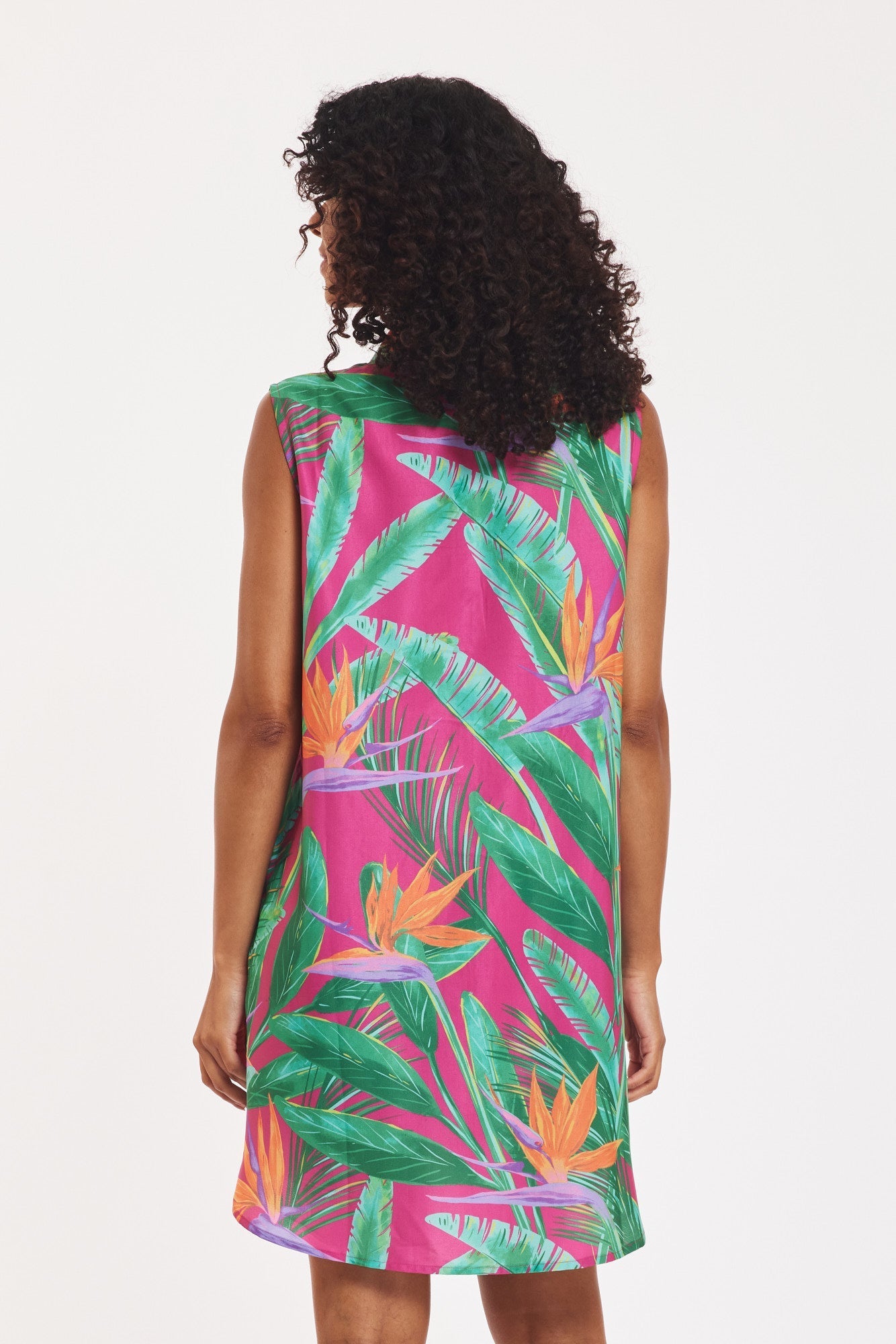 Gabriella Dress Tropical Leaves Fuchsia