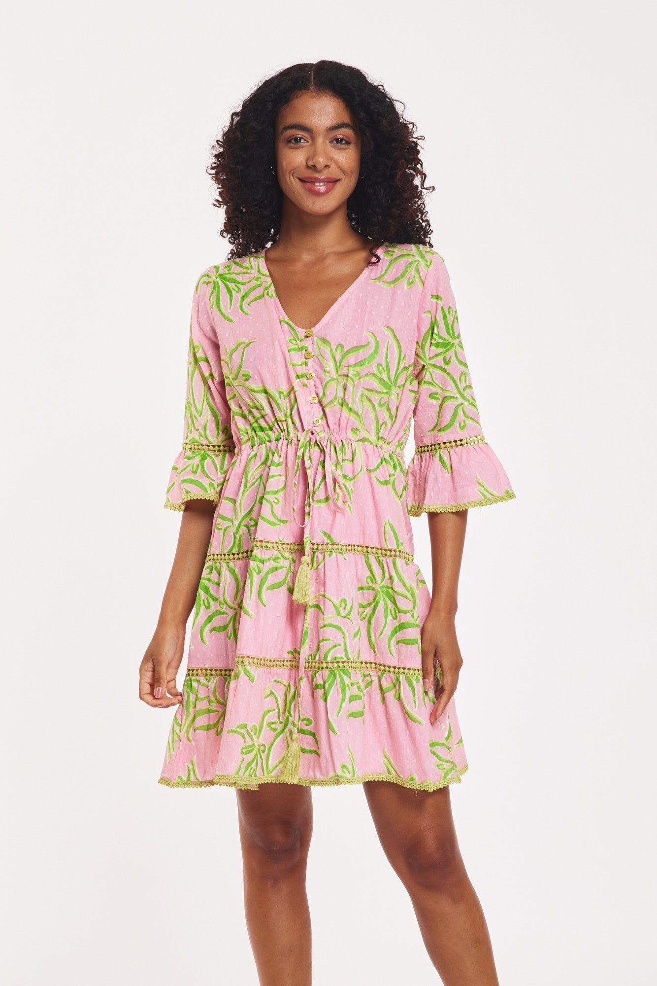 Desideria Dress Abstract Flower Candy Pink Lime