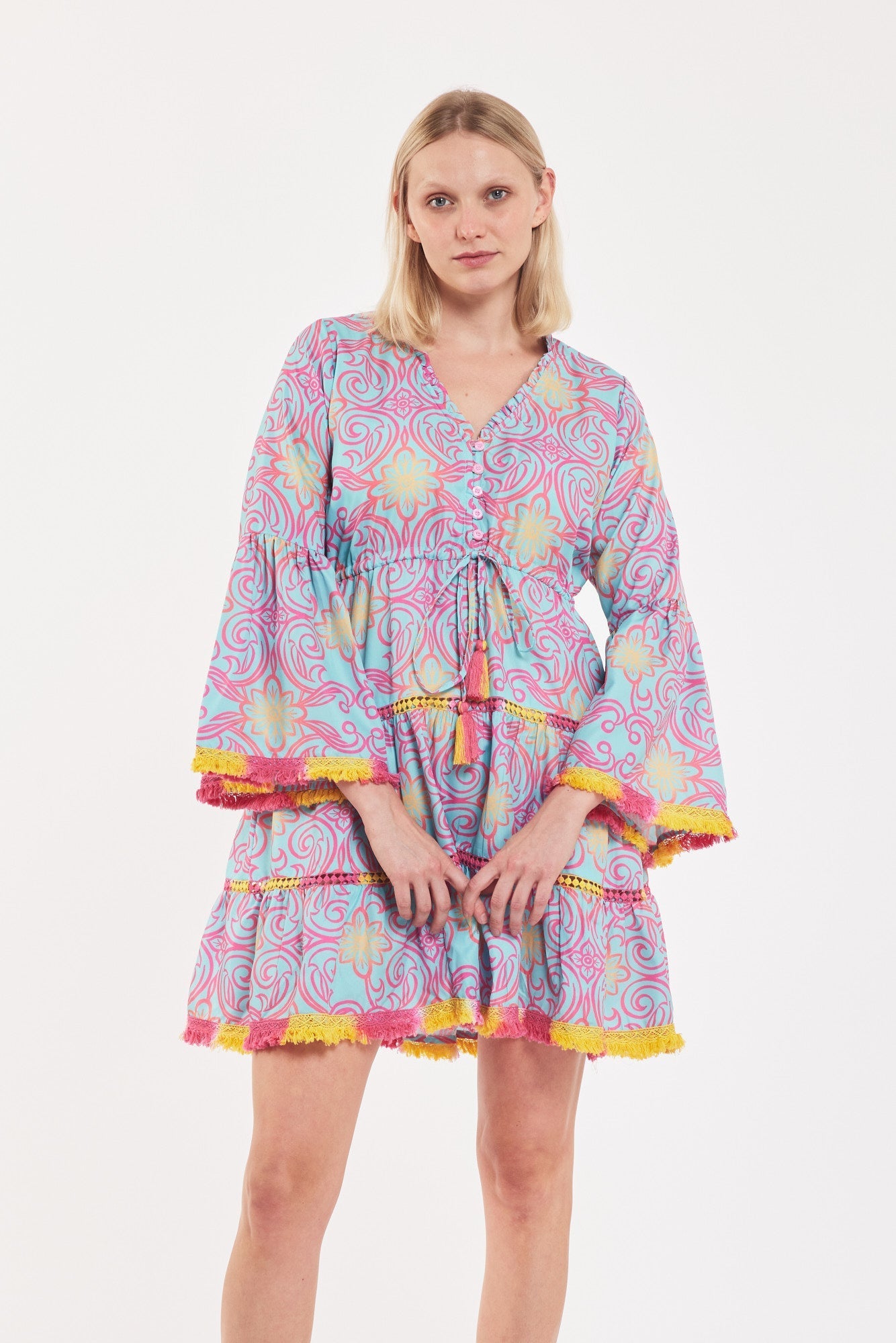 Desideria Dress Majolica Arbor Blue Red Gold