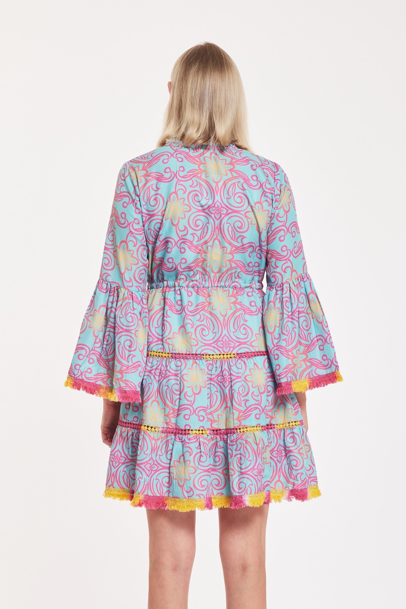 Desideria Dress Majolica Arbor Blue Red Gold