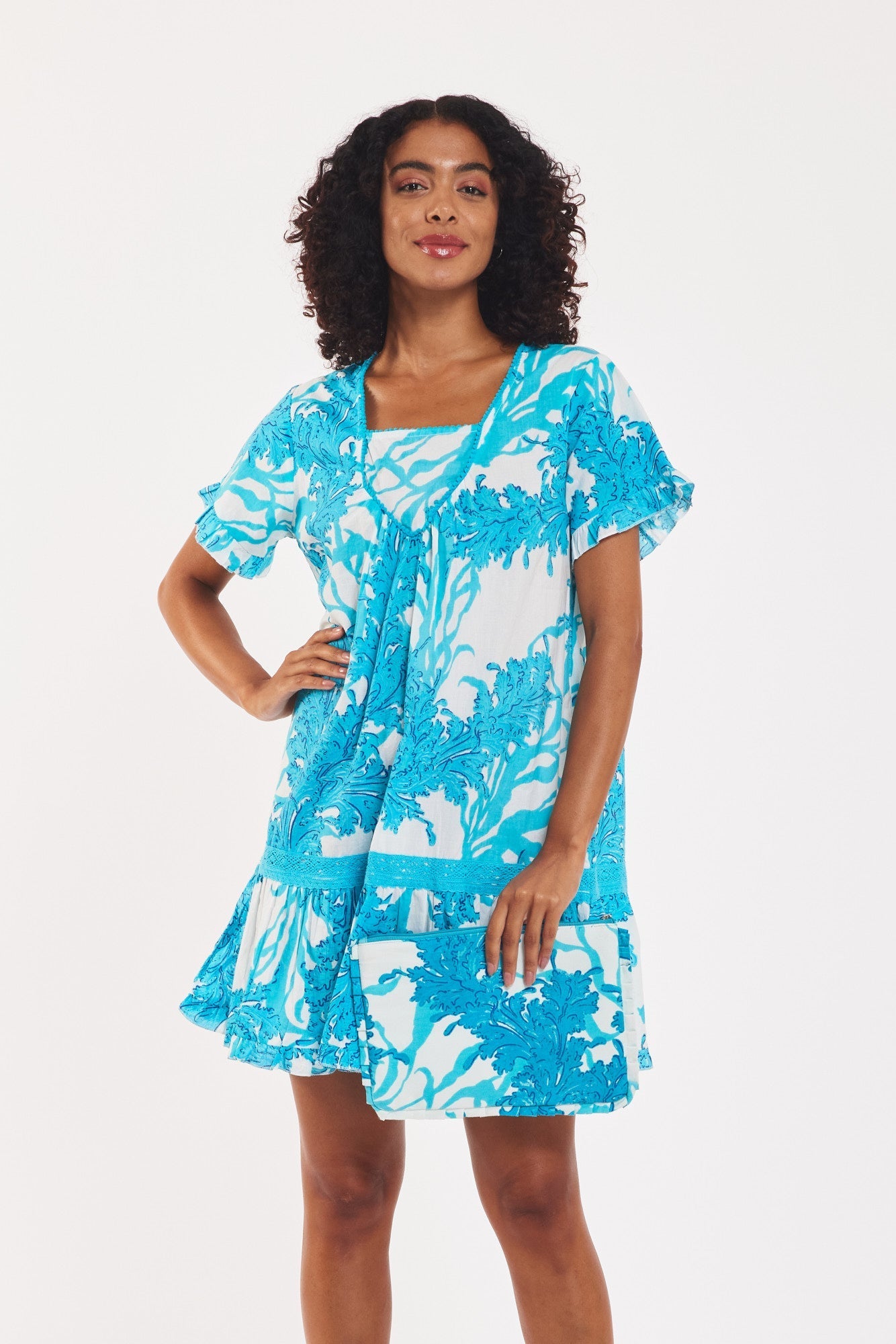 Ilaria Dress Big Coral White Blue
