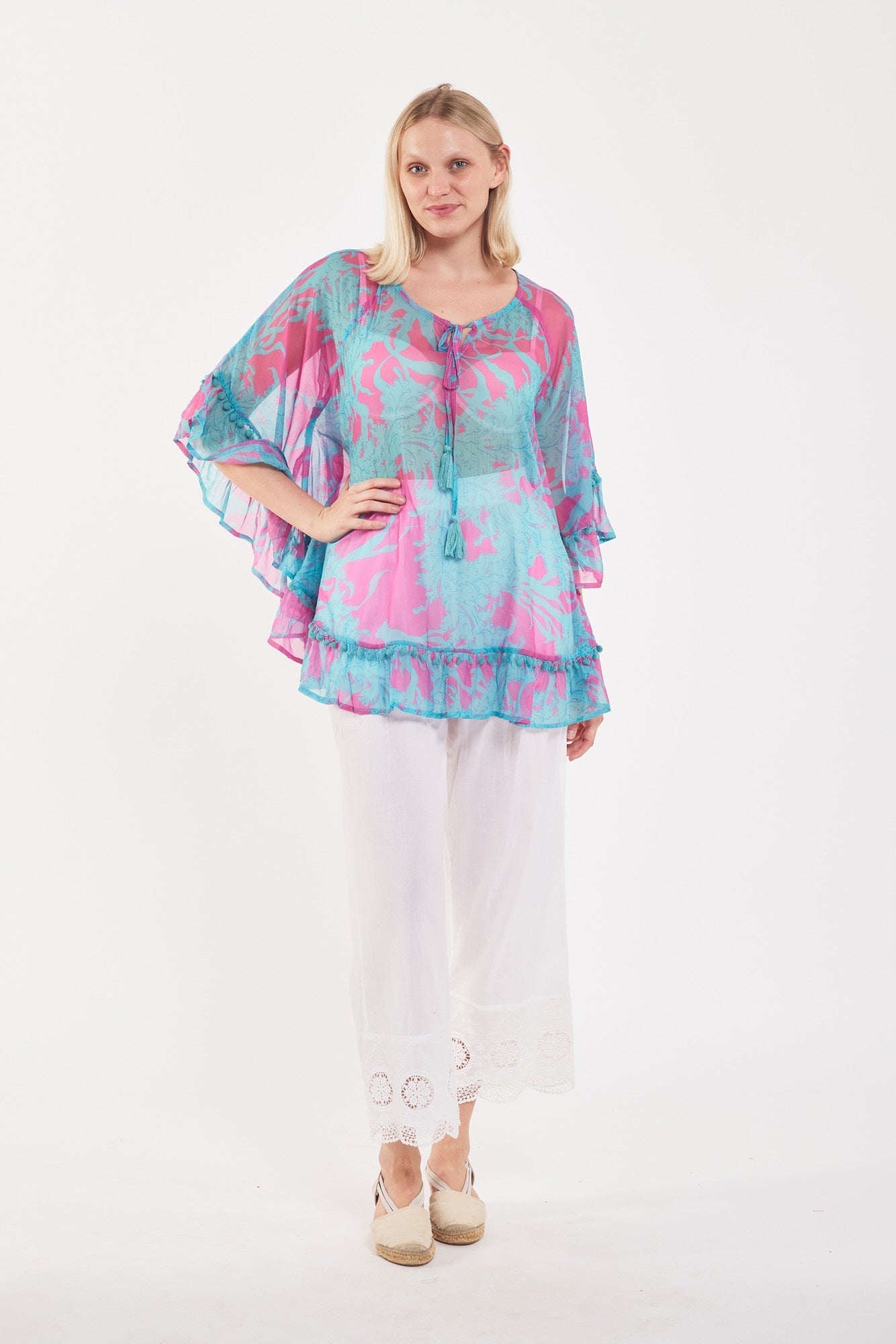 Cinzia Chiffon Tunic Big Coral Super Pink Blue