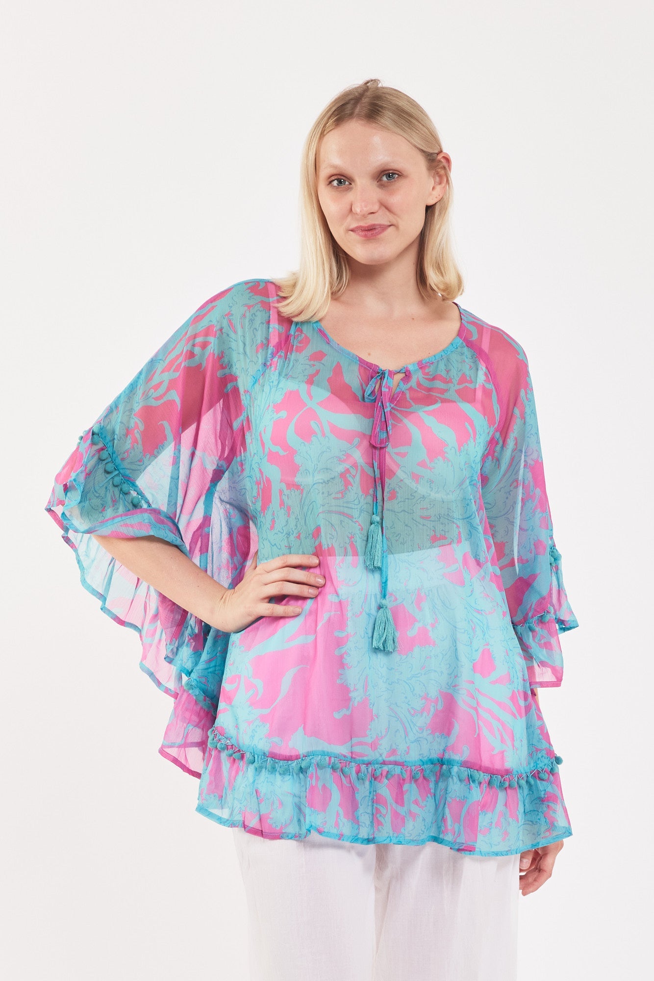 Cinzia Chiffon Tunic Big Coral Super Pink Blue