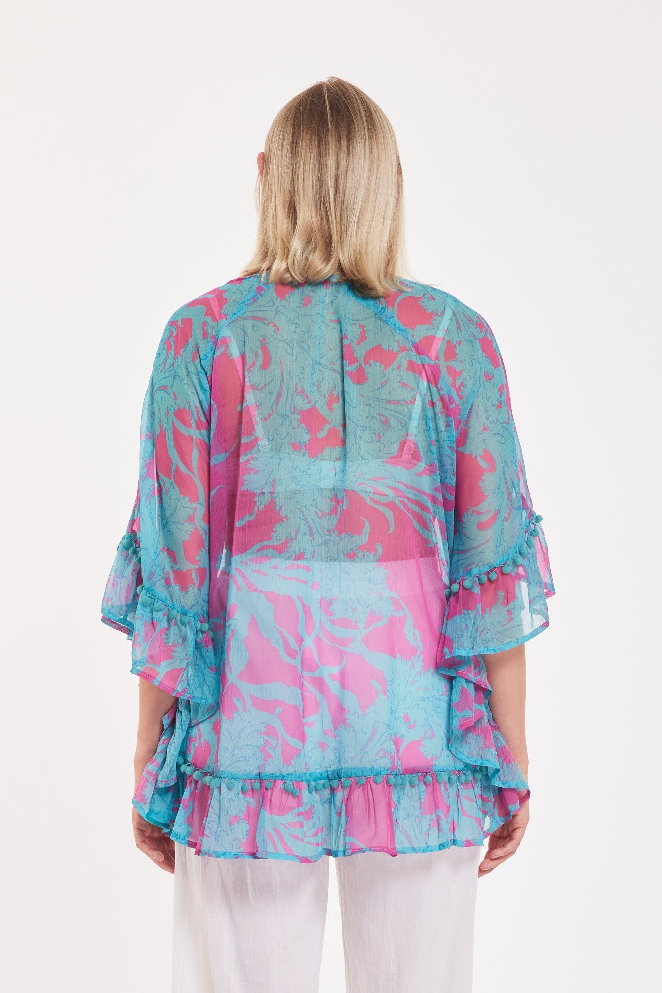 Cinzia Chiffon Tunic Big Coral Super Pink Blue