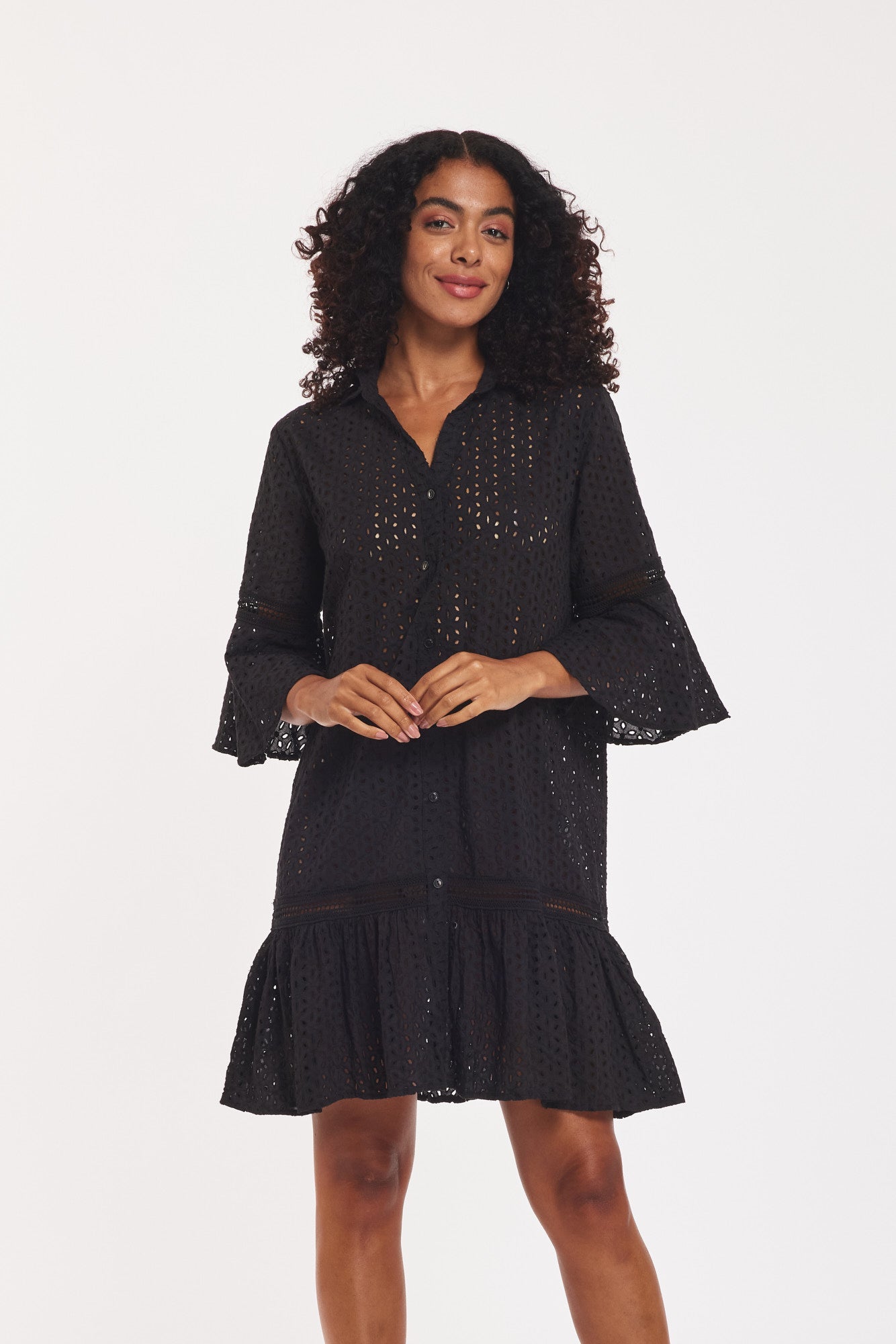 Delaney Midi Dress Black Eyelet