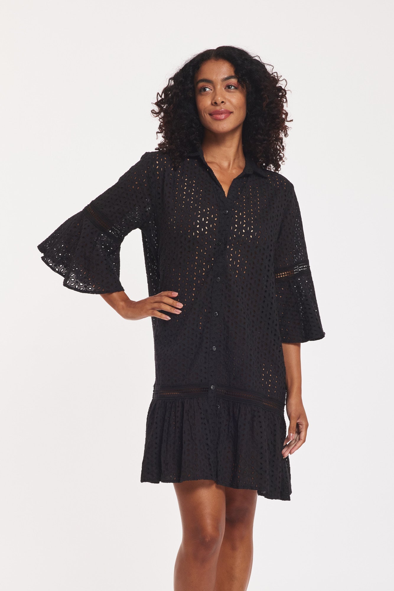 Delaney Midi Dress Black Eyelet