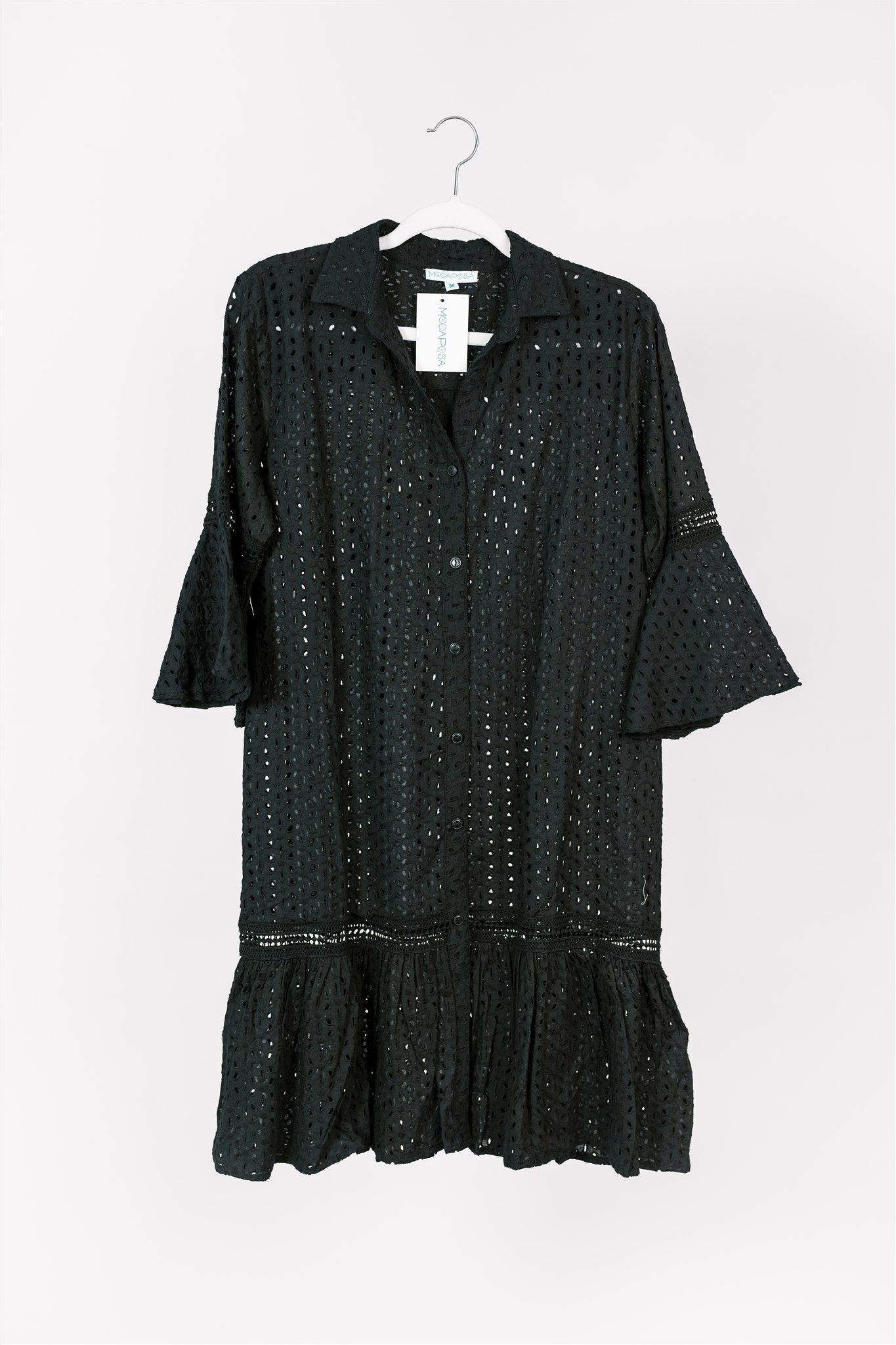 Delaney Midi Dress Black Eyelet