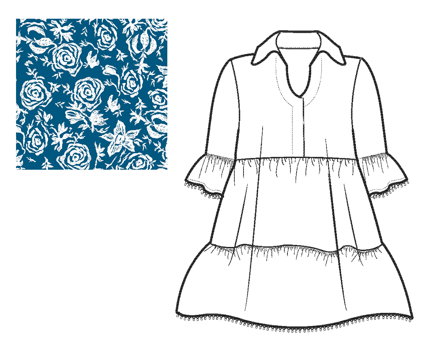 Cadenza Dress Floral Repeat Navy White