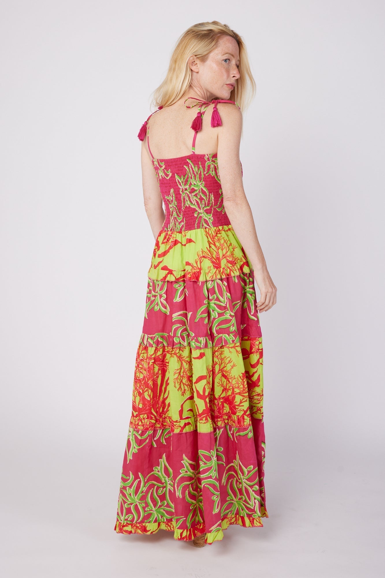 ModaPosa Dianora Spaghetti Strap Smocked Tiered Maxi Dress in Raspberry Lime Combo . Discover women's resort dresses and lifestyle clothing inspired by the Mediterranean. Free worldwide shipping available!
