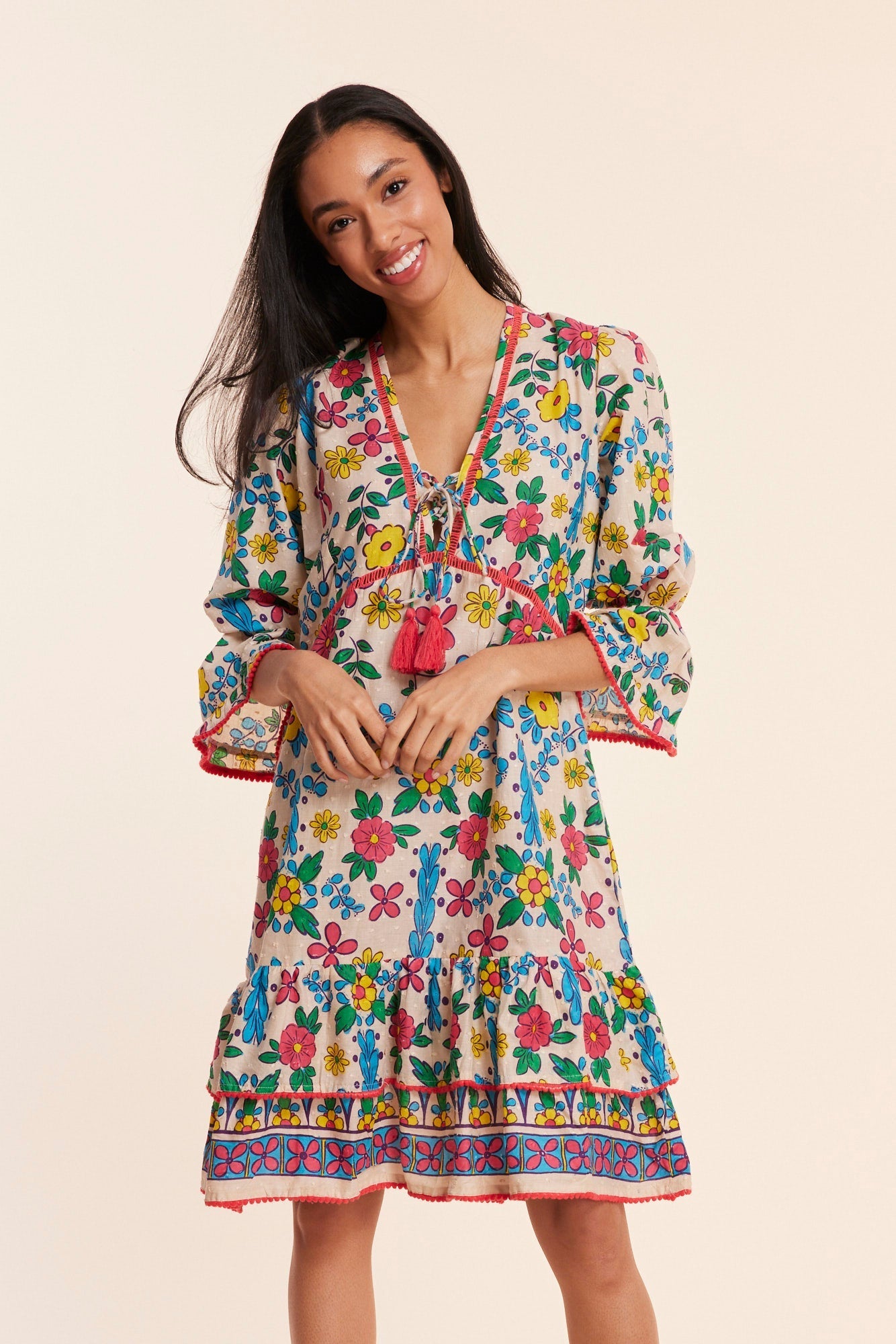 ModaPosa Brigida Dress in Spanish Flower. Shop Mediterranean inspired resort women's colorful dresses and clothing. – ModaPosa Online Store