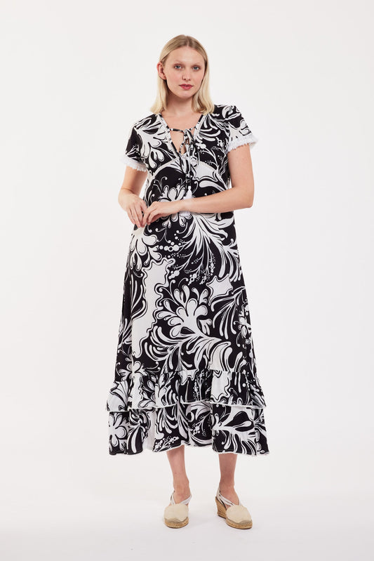 Preorder - Brigida Maxi Dress Abstract Placed Black White