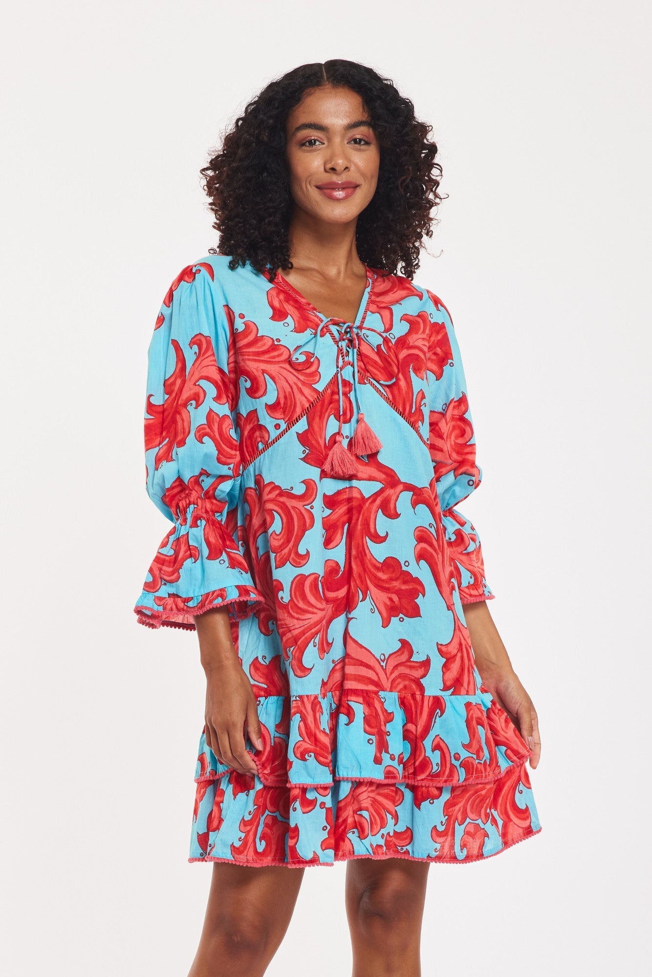 Preorder - Brigida Dress Baroque Swirl Blue Red