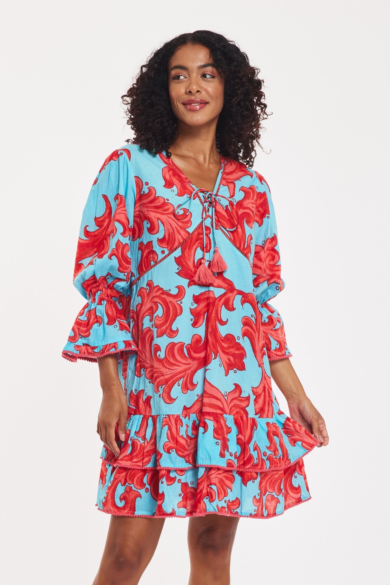 Preorder - Brigida Dress Baroque Swirl Blue Red