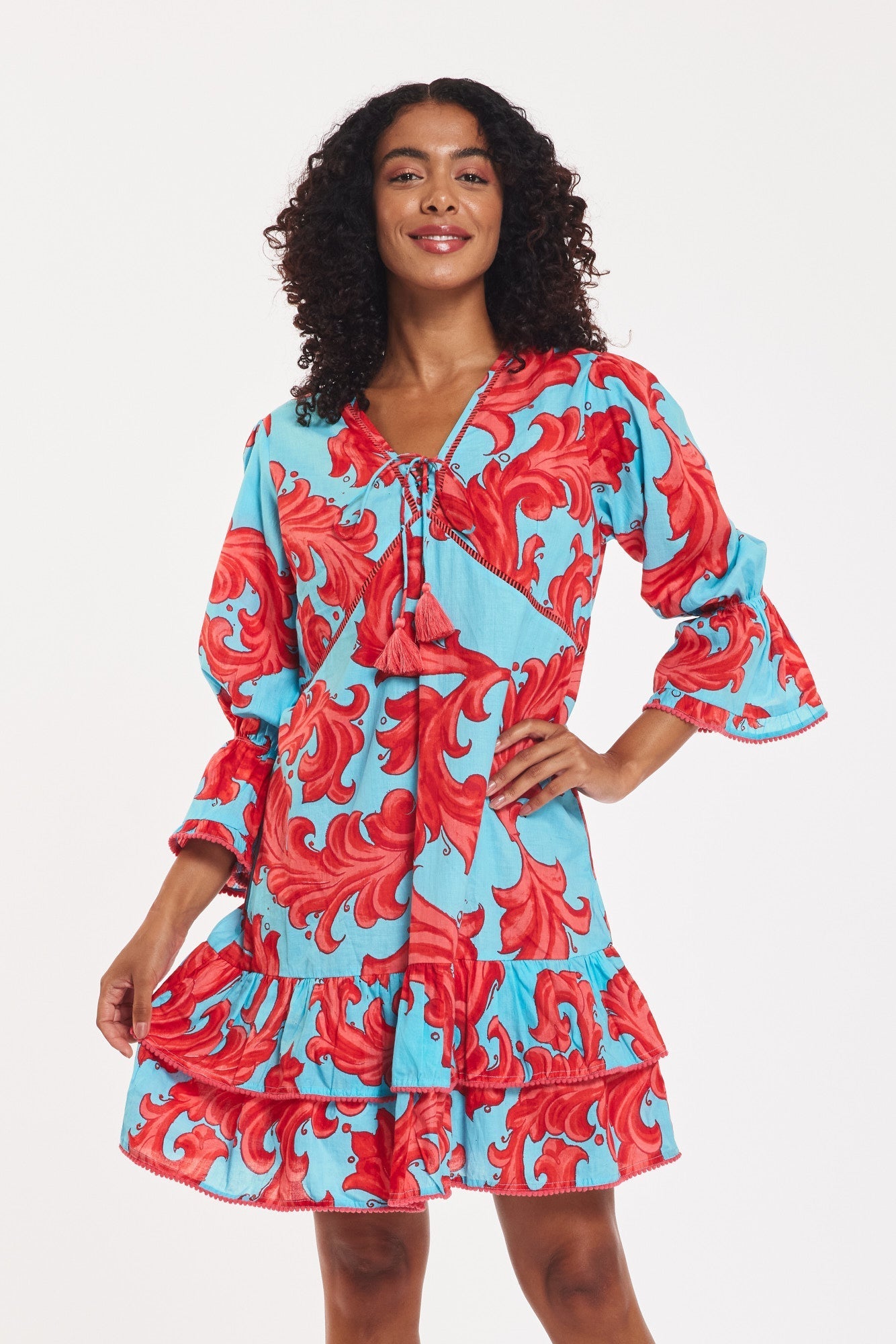 Preorder - Brigida Dress Baroque Swirl Blue Red