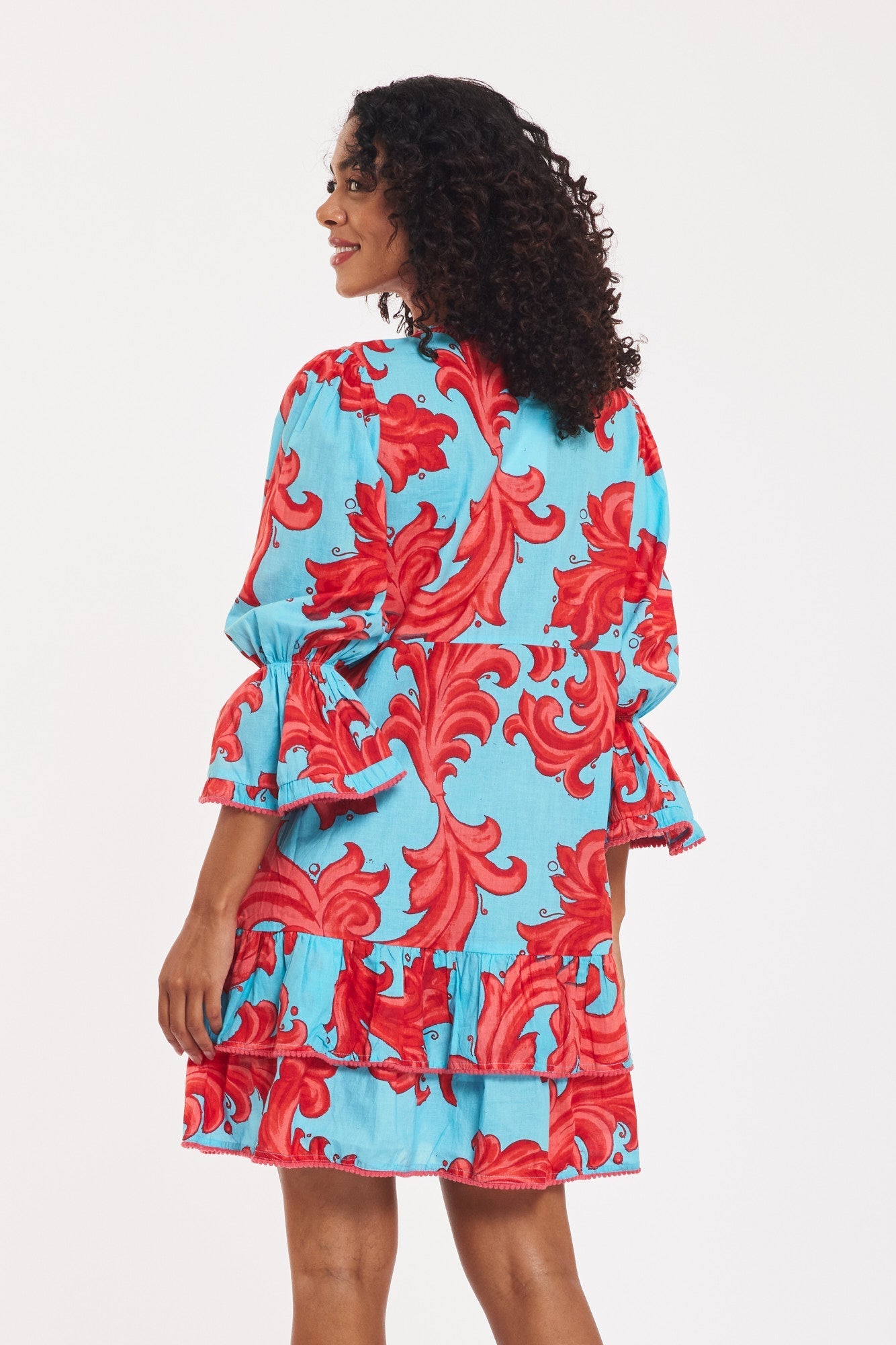 Preorder - Brigida Dress Baroque Swirl Blue Red