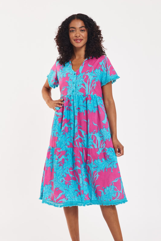 Cadenza Midi Dress Big Coral Super Pink Blue