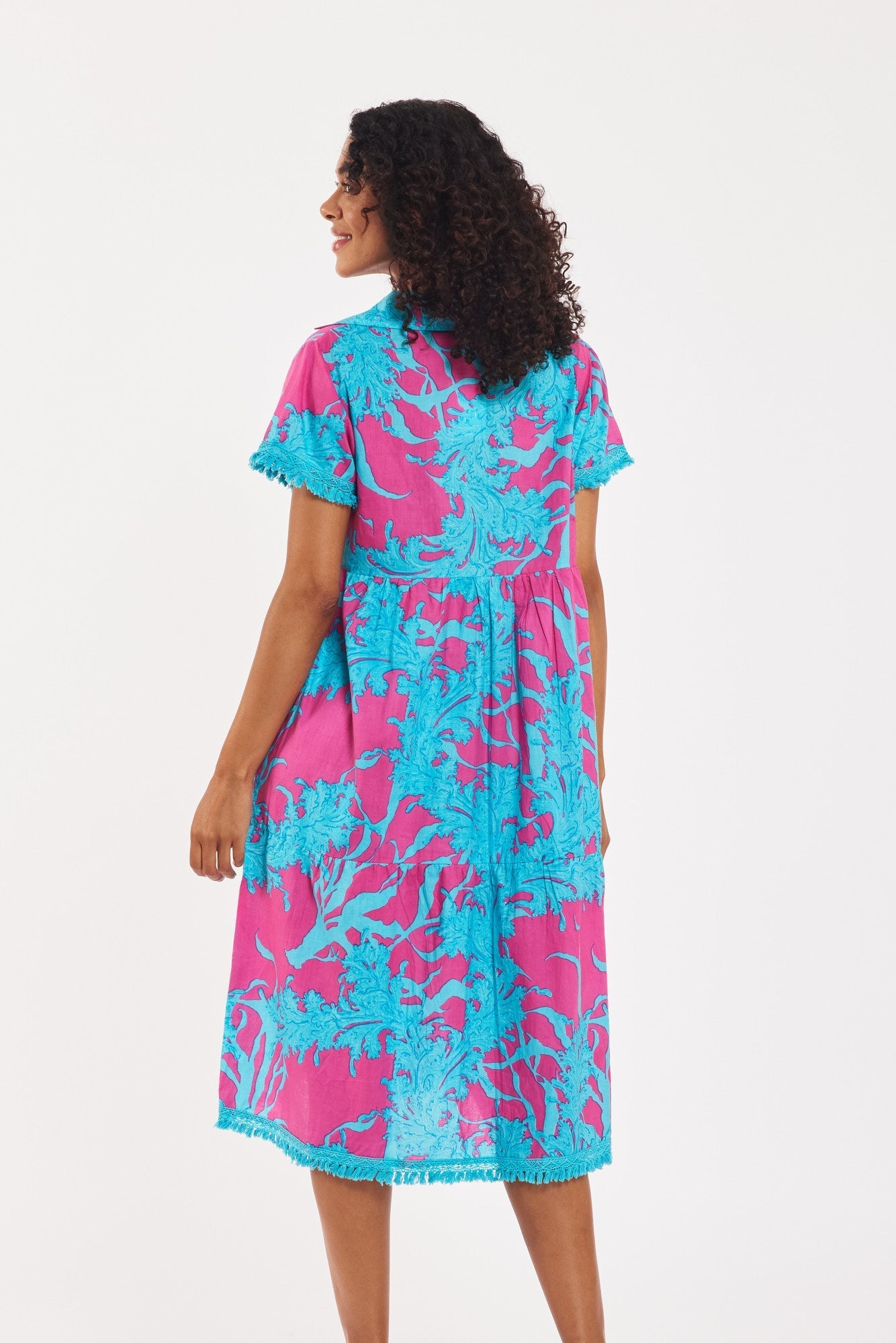 Preorder - Cadenza Midi Dress Big Coral Super Pink Blue