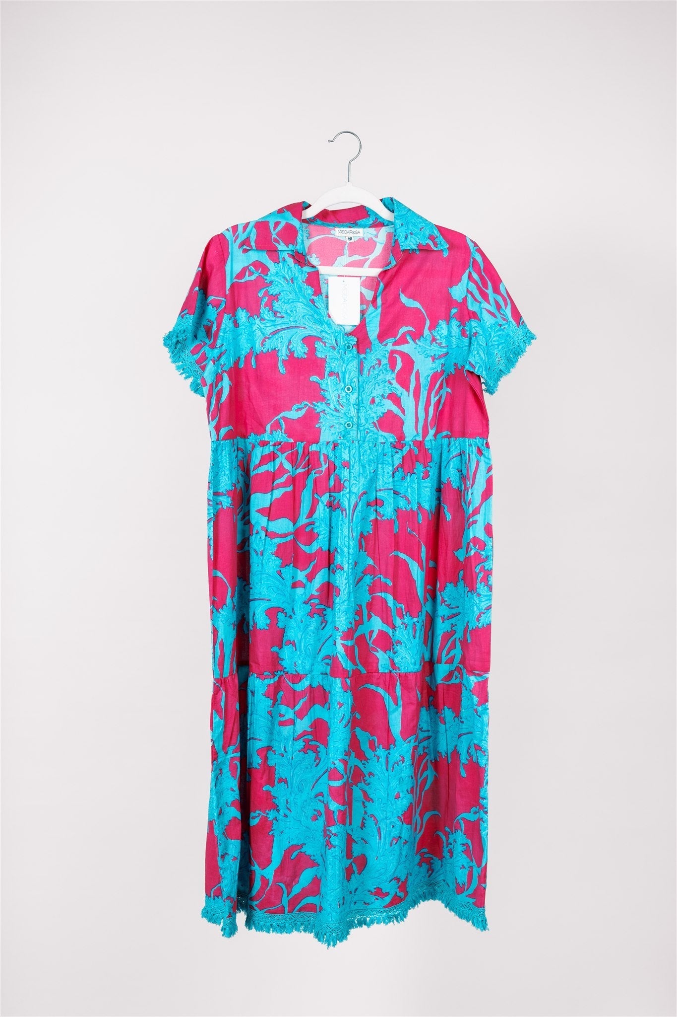 Preorder - Cadenza Midi Dress Big Coral Super Pink Blue