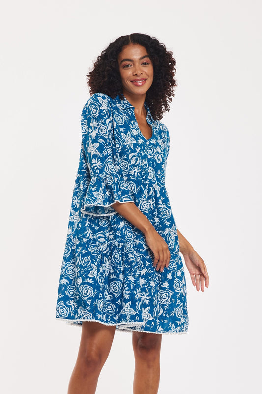 Preorder - Cadenza Dress Floral Repeat Navy White