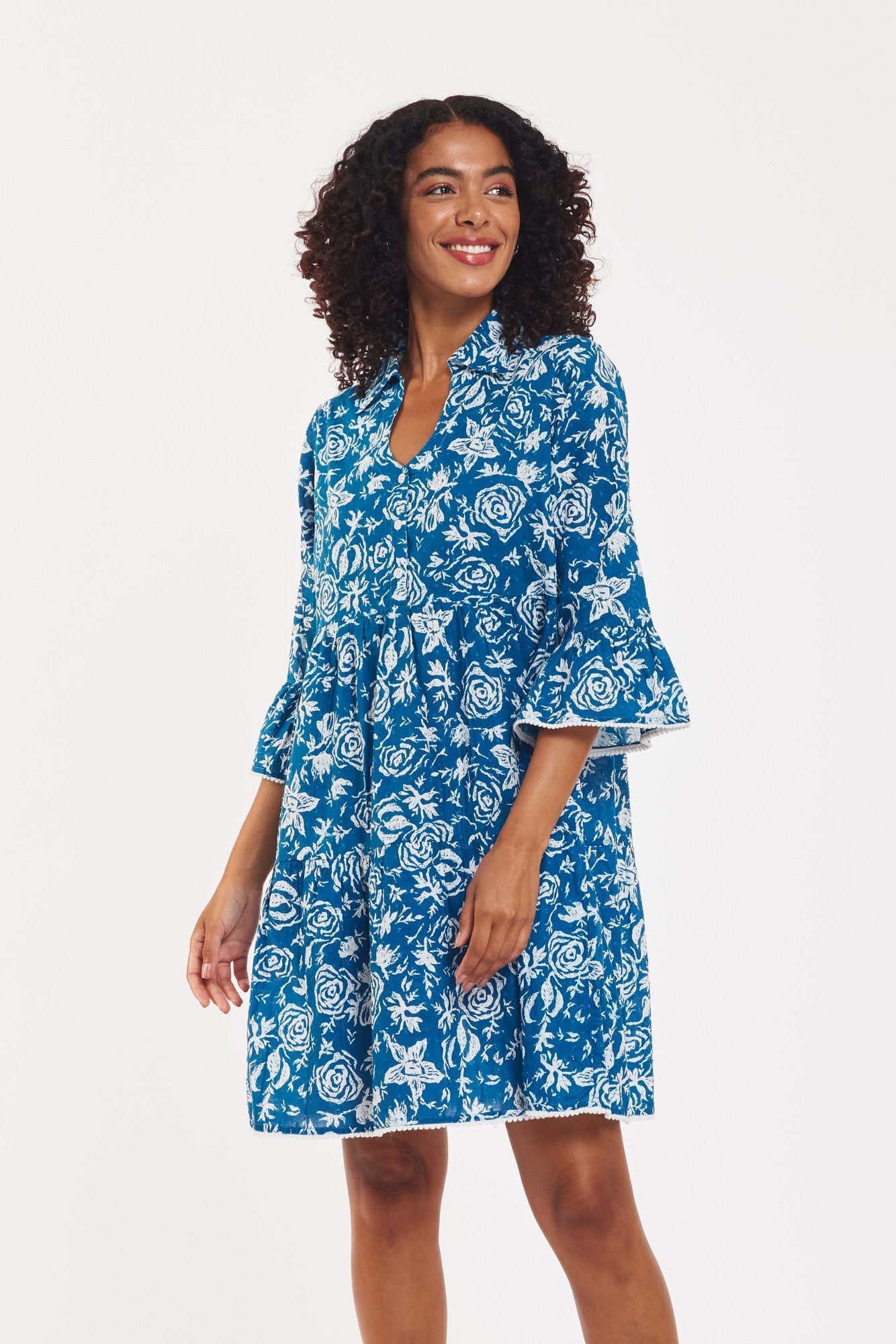 Preorder - Cadenza Dress Floral Repeat Navy White