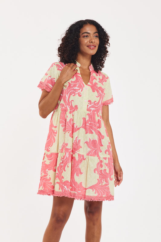 Preorder - Cadenza Dress Baroque Swirl Pistachio Pink