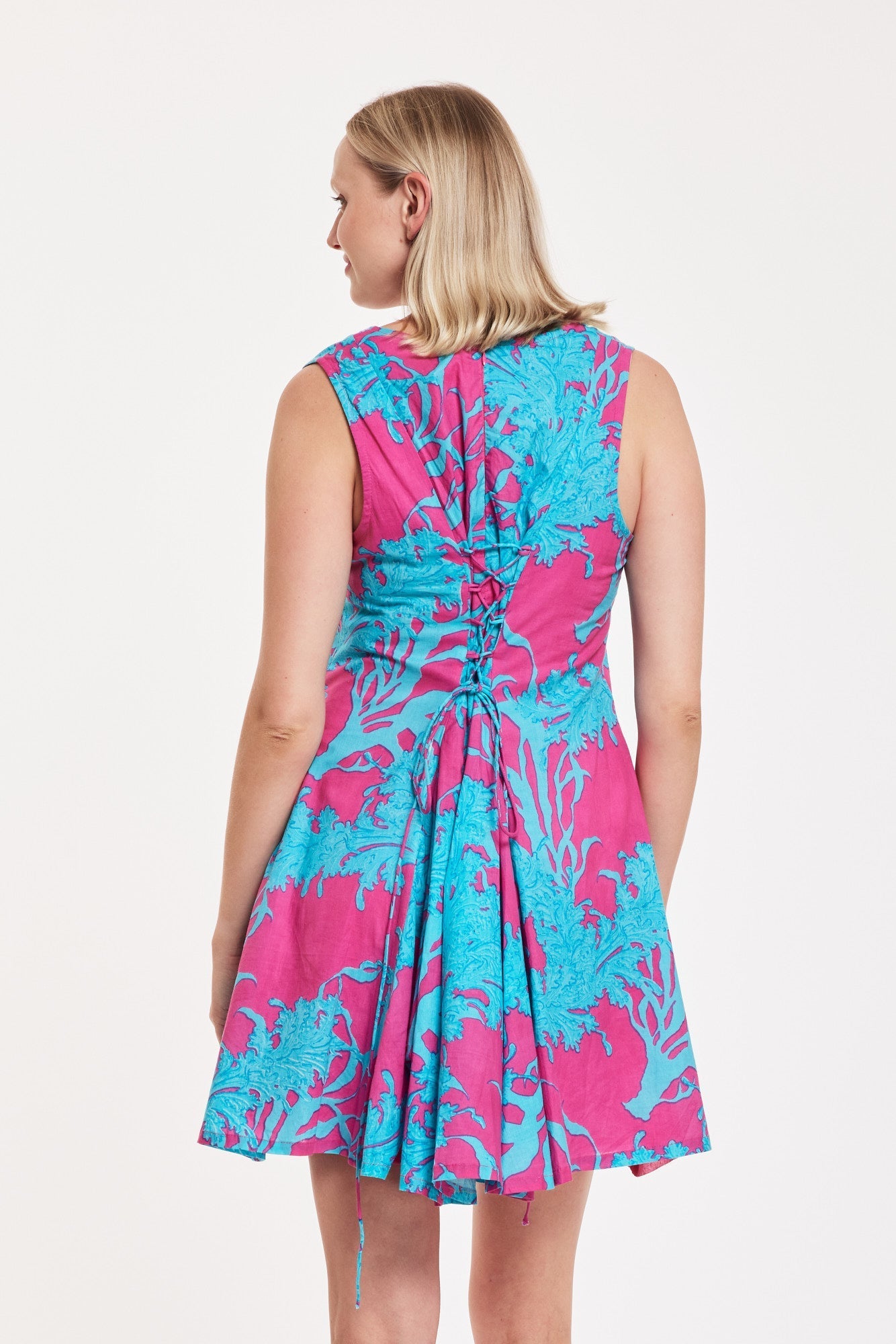 Preorder - Enrica Dress Big Coral Super Pink Blue