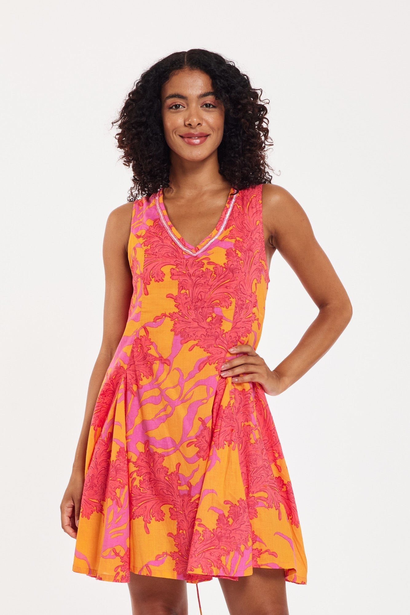 Preorder - Enrica Dress Big Coral Orange Fuchsia