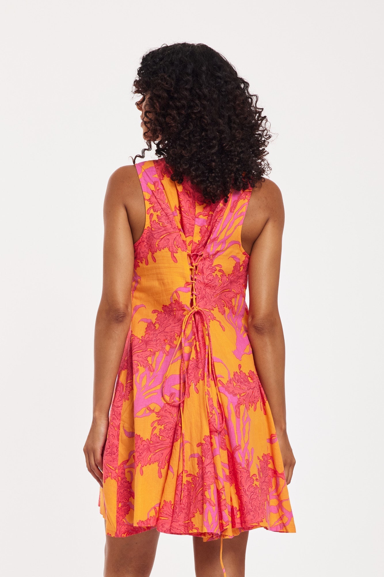 Preorder - Enrica Dress Big Coral Orange Fuchsia