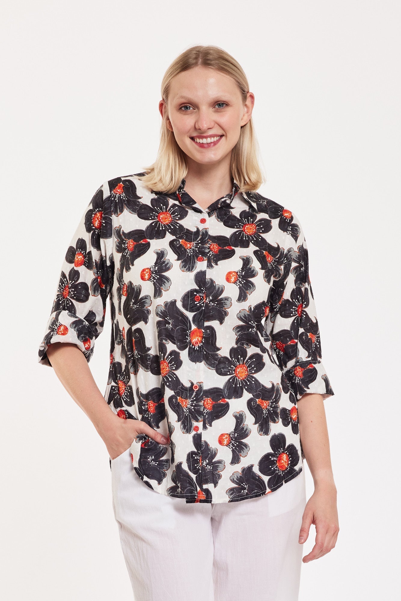 Preorder - Rosalia Blouse Blooming Flower - White Black Red