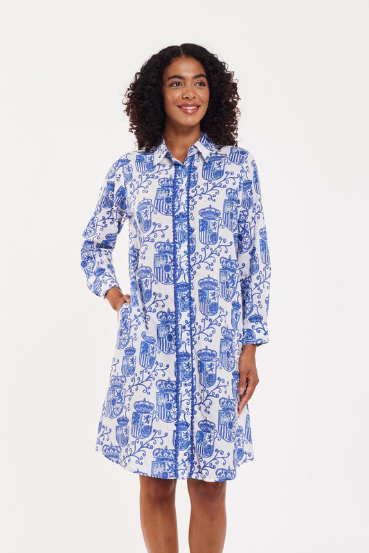 Preorder - Carlotta Midi Shirt Dress Alcazar de Sevilla White Blue