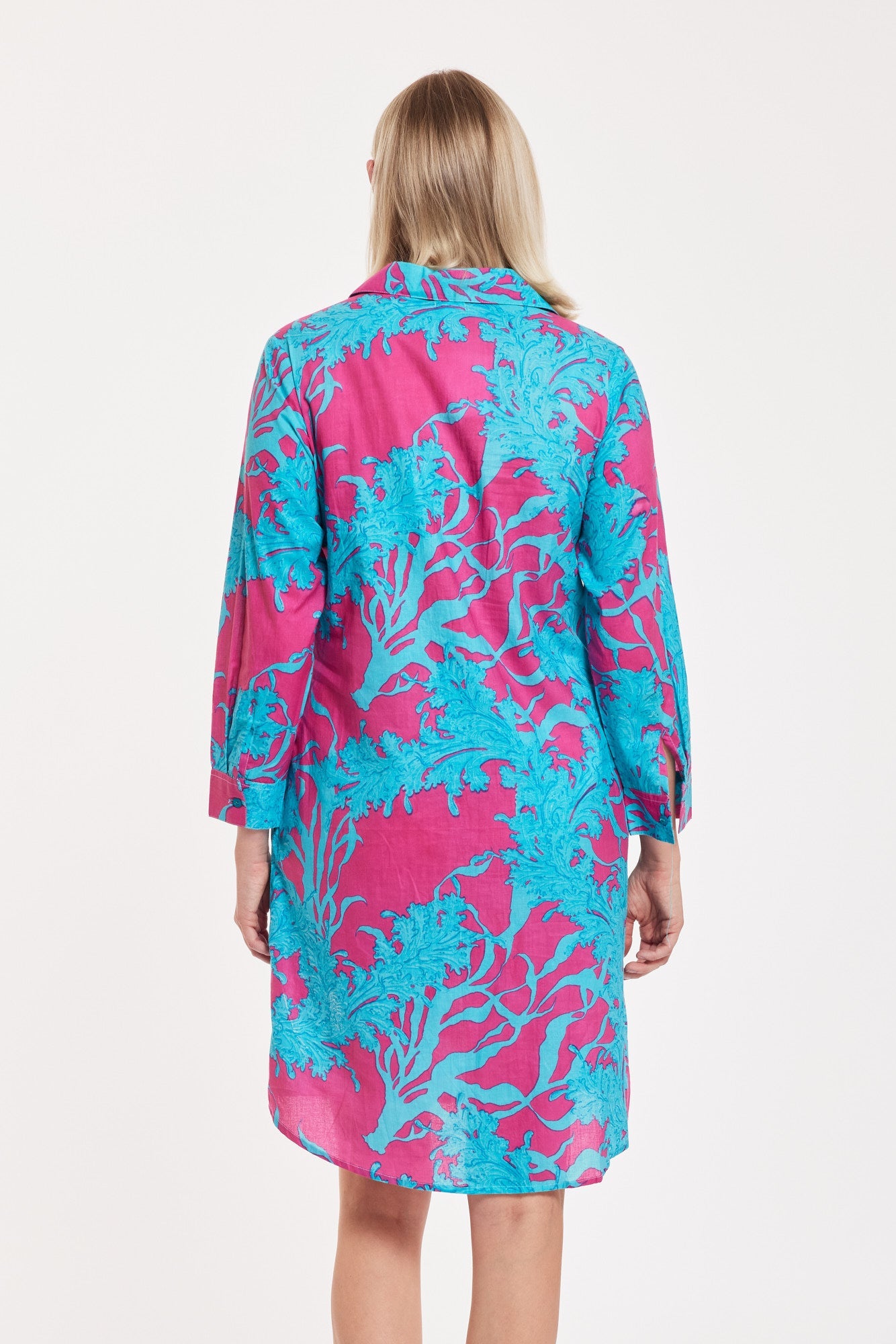 Preorder - Carlotta Midi Shirt Dress Big Coral Super Pink Blue