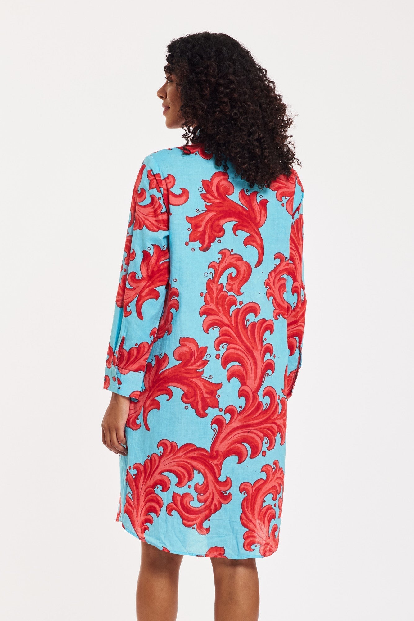 Preorder - Carlotta Midi Shirt Dress Baroque Swirl Blue Red