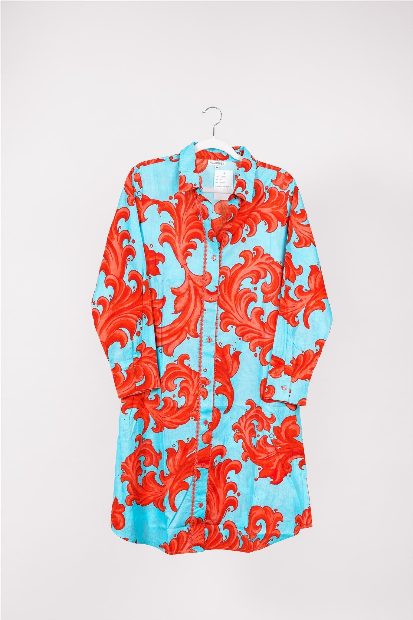 Preorder - Carlotta Midi Shirt Dress Baroque Swirl Blue Red