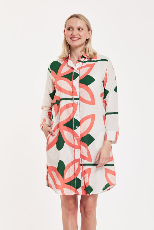 Preorder - Carlotta Midi Shirt Dress Moroccan Picturesque Pink Green