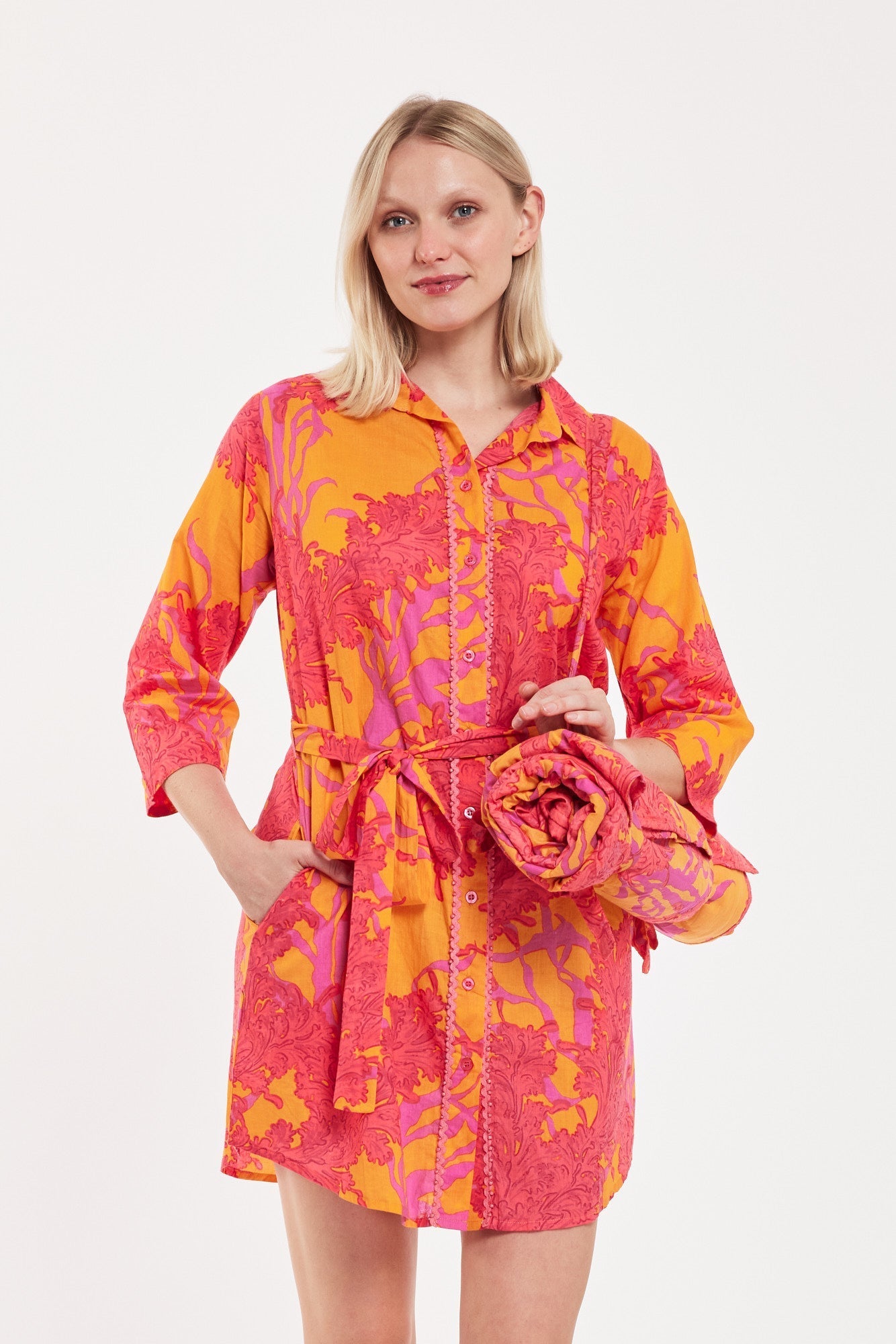 Preorder - Carlotta Shirt Dress Big Coral Orange Fuchsia