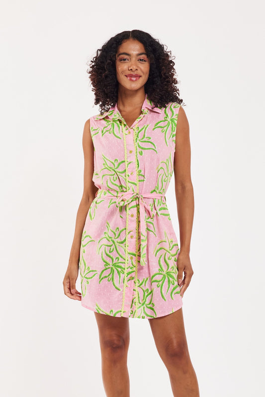 Preorder - Carlotta Shirt Dress Abstract Flower Candy Pink Lime